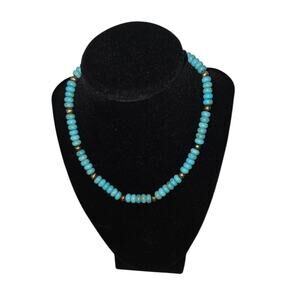 Turquoise and Gold Beaded 7" Necklace Southwestern Style
